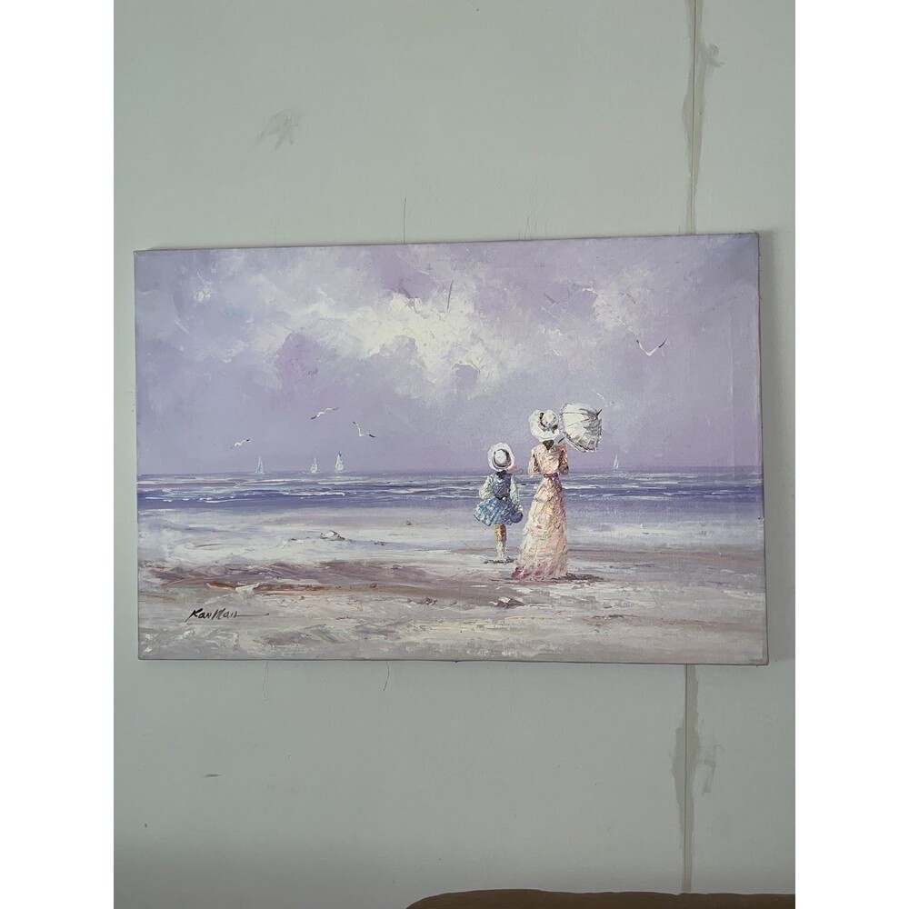Lavender beach Large Original Seaside Texture Oil Painting on Canvas